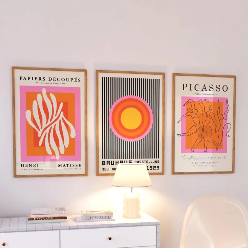 Interior Design Living Room - 3pcs현대 오렌지 바우하우스와 피카소 벽 아트