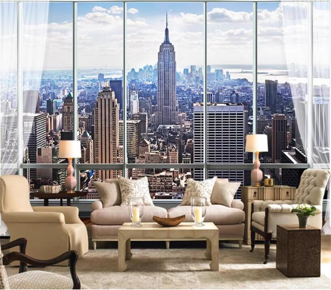 Interior Design York - 뉴욕 일출 3D 창 도시 풍경