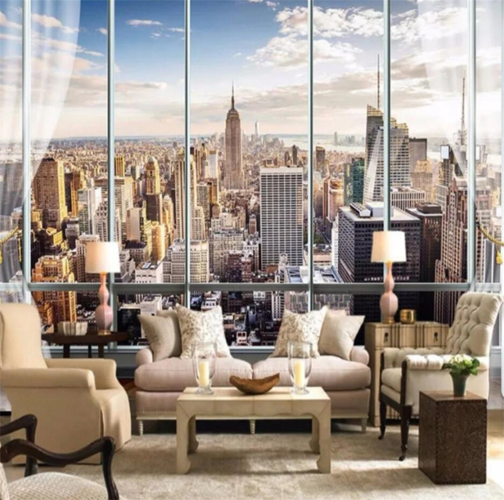 뉴욕 일출 3D 창 도시 풍경 사용자 정의 벽화 벽 예 - Interior Design York 리뷰 및 가격