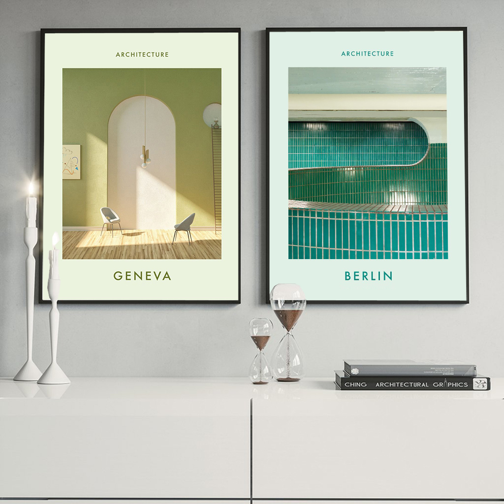 제네바 베를린 현대 건축 아트 프린트 미니멀리스트 디자 - Interior Design York 리뷰 및 가격